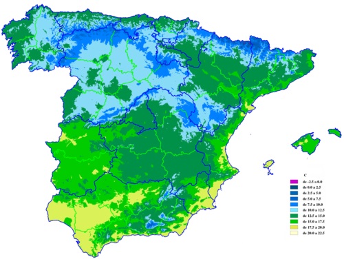 Mapa del clima promedio anual en España